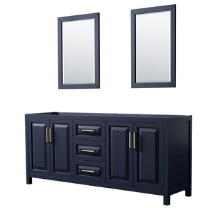 Daria 80 Inch Double Bathroom Vanity in Dark Blue No Countertop No Sink 24 Inch Mirrors