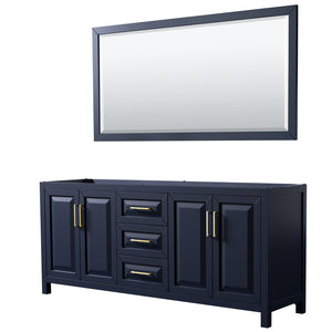 Daria 80 Inch Double Bathroom Vanity in Dark Blue No Countertop No Sink 70 Inch Mirror