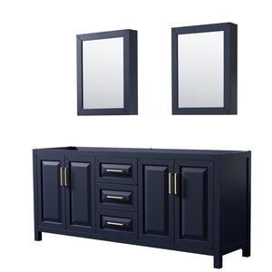 Daria 80 Inch Double Bathroom Vanity in Dark Blue No Countertop No Sink Medicine Cabinets
