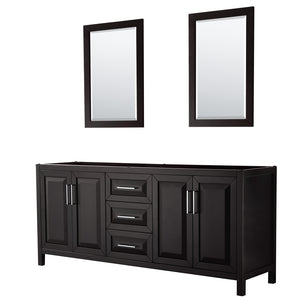 Daria 80 Inch Double Bathroom Vanity in Dark Espresso No Countertop No Sink and 24 Inch Mirrors