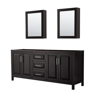 Daria 80 Inch Double Bathroom Vanity in Dark Espresso No Countertop No Sink and Medicine Cabinets