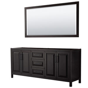 Daria 80 Inch Double Bathroom Vanity in Dark Espresso No Countertop No Sink Matte Black Trim 70 Inch Mirror