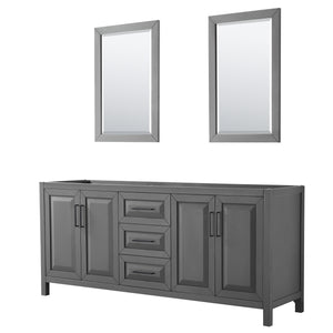 Daria 80 Inch Double Bathroom Vanity in Dark Gray No Countertop No Sink Matte Black Trim 24 Inch Mirrors