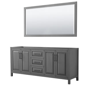 Daria 80 Inch Double Bathroom Vanity in Dark Gray No Countertop No Sink Matte Black Trim 70 Inch Mirror