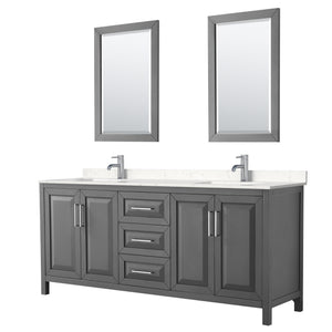 Daria 80 Inch Double Bathroom Vanity in Dark Gray Carrara Cultured Marble Countertop Undermount Square Sinks 24 Inch Mirrors