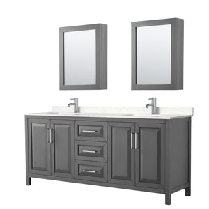 Daria 80 Inch Double Bathroom Vanity in Dark Gray Carrara Cultured Marble Countertop Undermount Square Sinks Medicine Cabinets