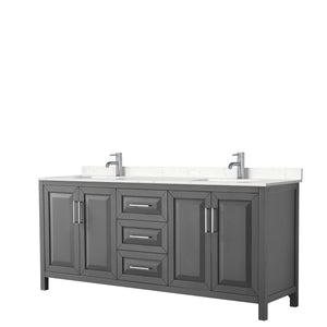 Daria 80 Inch Double Bathroom Vanity in Dark Gray Carrara Cultured Marble Countertop Undermount Square Sinks No Mirror