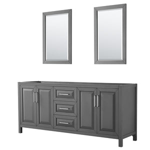 Daria 80 Inch Double Bathroom Vanity in Dark Gray No Countertop No Sink and 24 Inch Mirrors