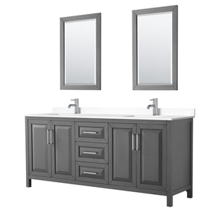 Daria 80 Inch Double Bathroom Vanity in Dark Gray White Cultured Marble Countertop Undermount Square Sinks 24 Inch Mirrors