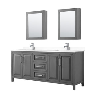 Daria 80 Inch Double Bathroom Vanity in Dark Gray White Cultured Marble Countertop Undermount Square Sinks Medicine Cabinets