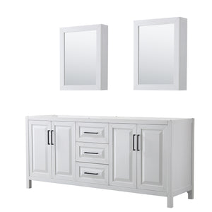 Daria 80 Inch Double Bathroom Vanity in White No Countertop No Sink Matte Black Trim Medicine Cabinets