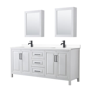 Daria 80 Inch Double Bathroom Vanity in White White Cultured Marble Countertop Undermount Square Sinks Matte Black Trim Medicine Cabinets