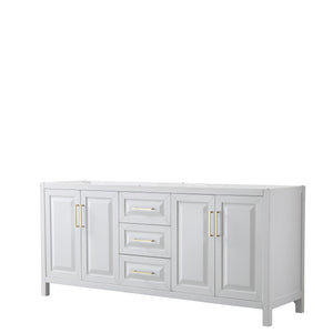 Daria 80 Inch Double Bathroom Vanity in White No Countertop No Sink Brushed Gold Trim