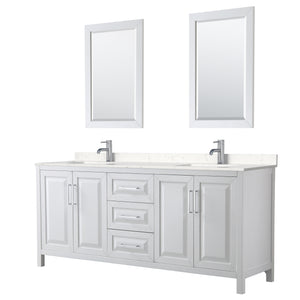 Daria 80 Inch Double Bathroom Vanity in White Carrara Cultured Marble Countertop Undermount Square Sinks 24 Inch Mirrors