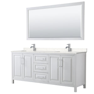 Daria 80 Inch Double Bathroom Vanity in White Carrara Cultured Marble Countertop Undermount Square Sinks 70 Inch Mirror