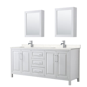 Daria 80 Inch Double Bathroom Vanity in White Carrara Cultured Marble Countertop Undermount Square Sinks Medicine Cabinets