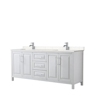 Daria 80 Inch Double Bathroom Vanity in White Carrara Cultured Marble Countertop Undermount Square Sinks No Mirror