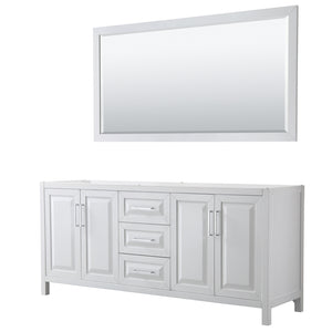 Daria 80 Inch Double Bathroom Vanity in White No Countertop No Sink and 70 Inch Mirror