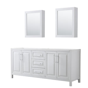 Daria 80 Inch Double Bathroom Vanity in White No Countertop No Sink and Medicine Cabinets