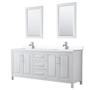 Daria 80 Inch Double Bathroom Vanity in White White Cultured Marble Countertop Undermount Square Sinks 24 Inch Mirrors