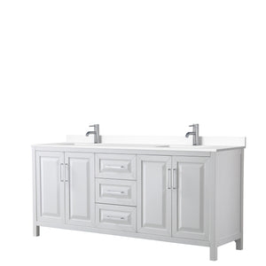 Daria 80 Inch Double Bathroom Vanity in White White Cultured Marble Countertop Undermount Square Sinks No Mirror