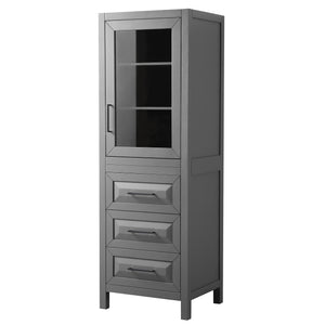 Daria Linen Tower in Dark Gray with Matte Black Trim Shelved Cabinet Storage and 3 Drawers