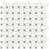 SOHO CANVAS WHITE W/ CLOUD BLUE DOT MATTE GLAZED PORCELAIN BASKETWEAVE MOSAIC Case  ( 10 EACH )