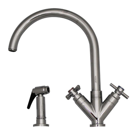 Whitehaus 3-03942CH85-C Luxe+ dual handle faucet w/ gooseneck swivel spout - Polished Chrome, Whitehaus, Whitehaus - POSHHAUS