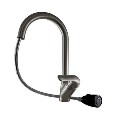 Whitehaus 3-2169-S-B Rainforest single hole/single lever handle faucet w/ black spray head - Brushed Nickel/Black Head, Whitehaus, Whitehaus - POSHHAUS