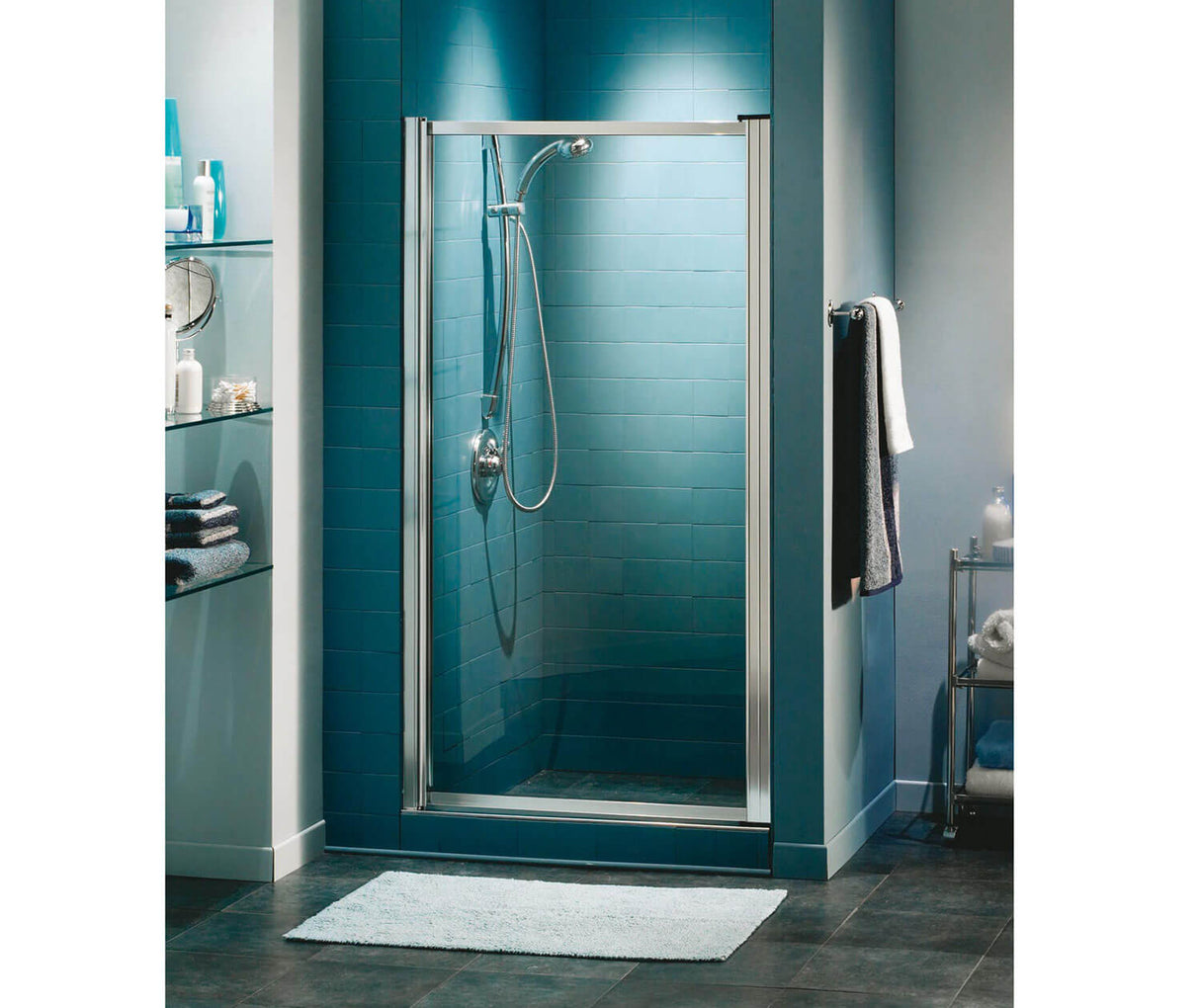 MAAX 136615-900-084-000 Pivolok 21-22 ¾ x 64 ½ in. Pivot Shower Door for Alcove Installation with Clear glass in Chrome