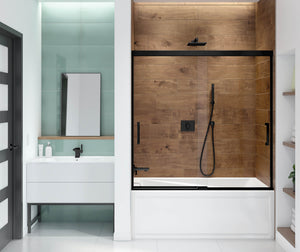 MAAX 139354-900-340-000 Incognito 57 56-59 x 56 ¾ in. 8mm Bypass Tub Door for Alcove Installation with Clear glass in Matte Black