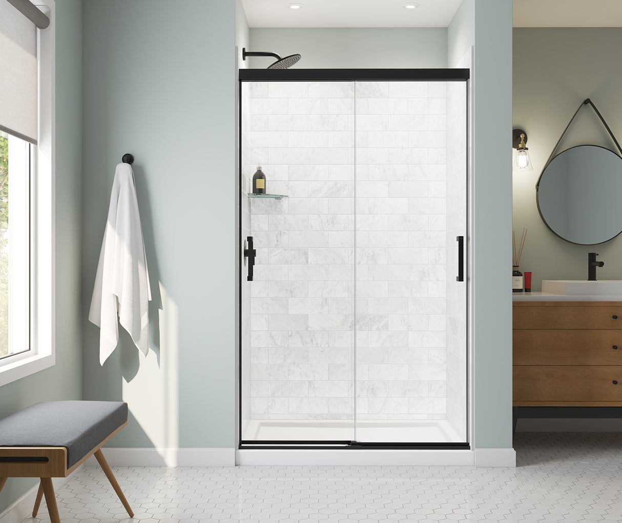 MAAX 135334-900-340-000 Incognito 76 44-47 x 76 in. 8mm Bypass Shower Door for Alcove Installation with Clear glass in Matte Black