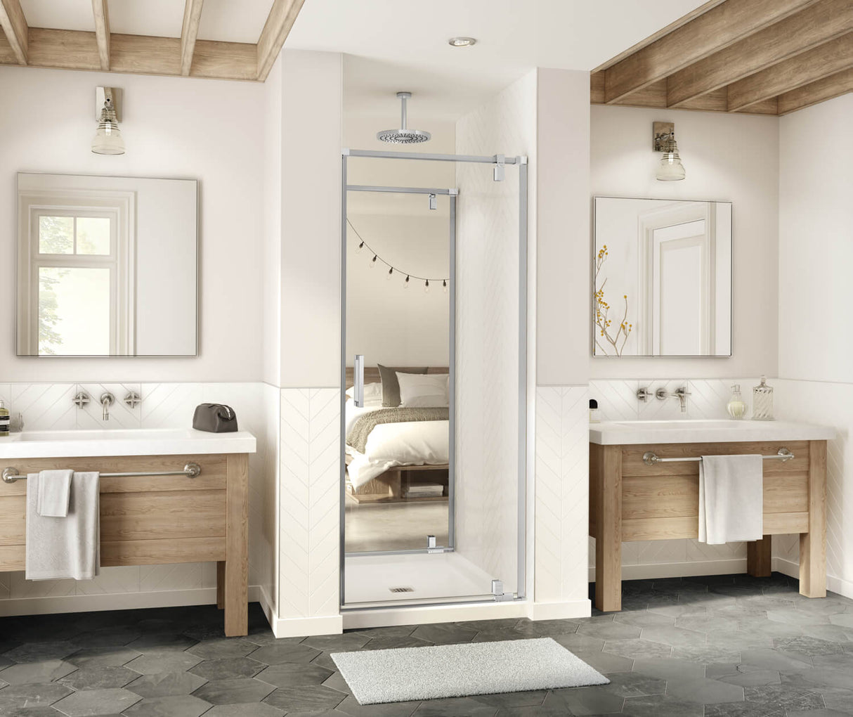 MAAX 137935-900-084-000 ModulR 2 34 x 78 in. 8mm Pivot Shower Door for Tunnel Installation with Clear glass in Chrome