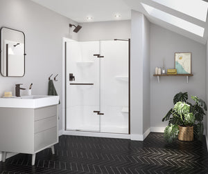 MAAX 139579-900-173-000 Reveal Sleek 71 51 ½-54 ½ x 71 ½ in. 8 mm Pivot Shower Door for Alcove Installation with Clear glass in Dark Bronze