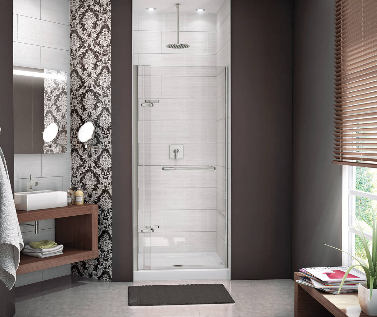 MAAX 136676-900-305-000 Reveal 71 32 ½-35 ½ x 71 ½ in. 8mm Pivot Shower Door for Alcove Installation with Clear glass in Brushed Nickel