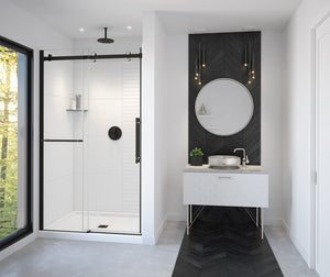 MAAX 138465-900-370-000 Vela 44 ½-47 x 78 ¾ in. 8mm Sliding Shower Door with Towel Bar for Alcove Installation with Clear glass in Matte Black and Brushed Nickel