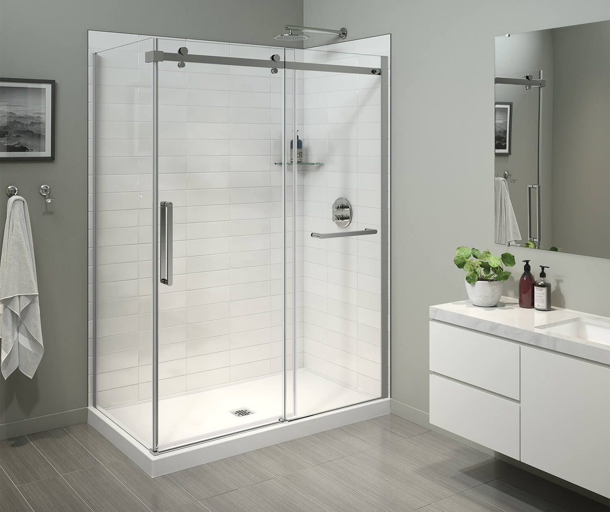 MAAX 134953-900-084-000 Halo Pro 60 x 32 x 78 3/4 in. 8mm Sliding Shower Door with Towel Bar for Corner Installation with Clear glass in Chrome