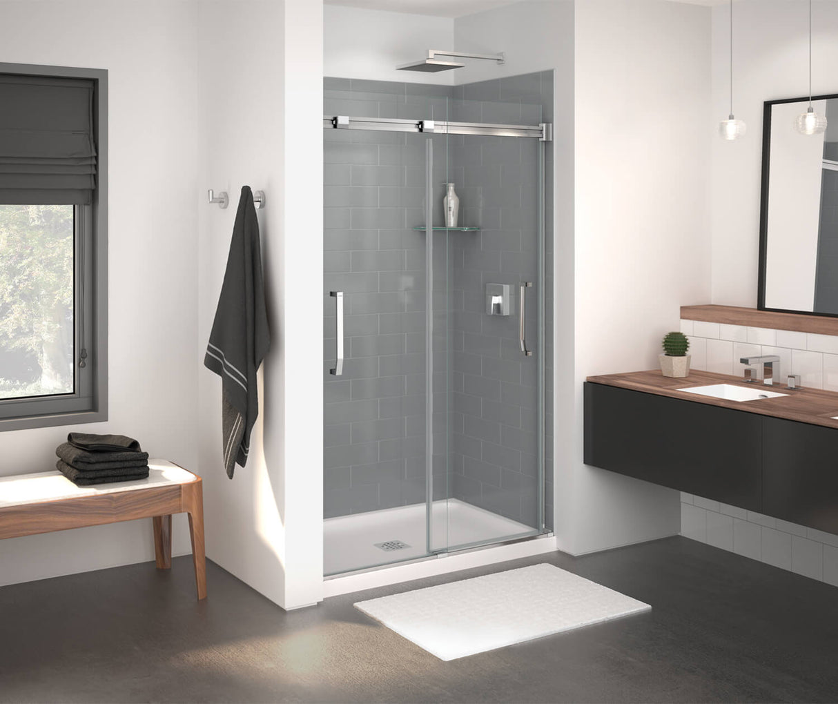 MAAX 138761-900-084-000 Inverto 43-47 x 70 ½-74 in. 8mm Bypass Shower Door for Alcove Installation with Clear glass in Chrome