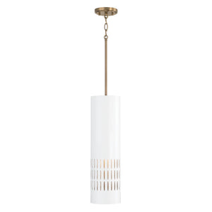 Capital Lighting 350211AW Dash 1 Light Pendant Aged Brass and White