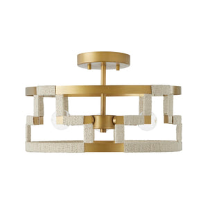 Capital Lighting 241031NL Hala 3 Light Semi-Flush Bleached Natural Jute and Patinaed Brass