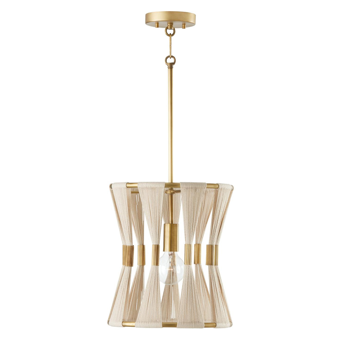 Capital Lighting 341111NP Bianca 1 Light Pendant Bleached Natural Rope and Patinaed Brass