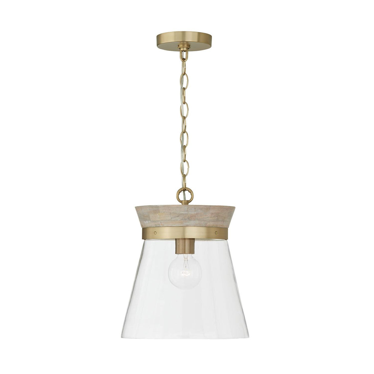 Capital Lighting 347311WS Finn 1 Light Pendant White Wash and Matte Brass