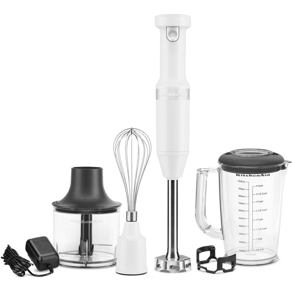 Kitchen Aid KHBBV83WH Immersion Blender CORDLESS Variable Speed Trigger, Chopper/Whisk Attach