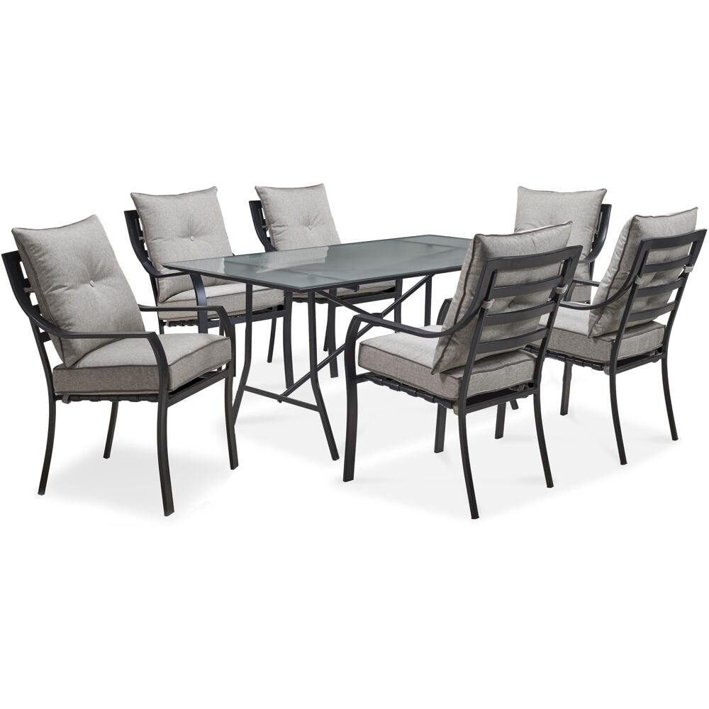 Hanover LAVALLETTE7PC Lavallette 7-pc Dining Set (Glass Table + 6 Cushion Chairs)