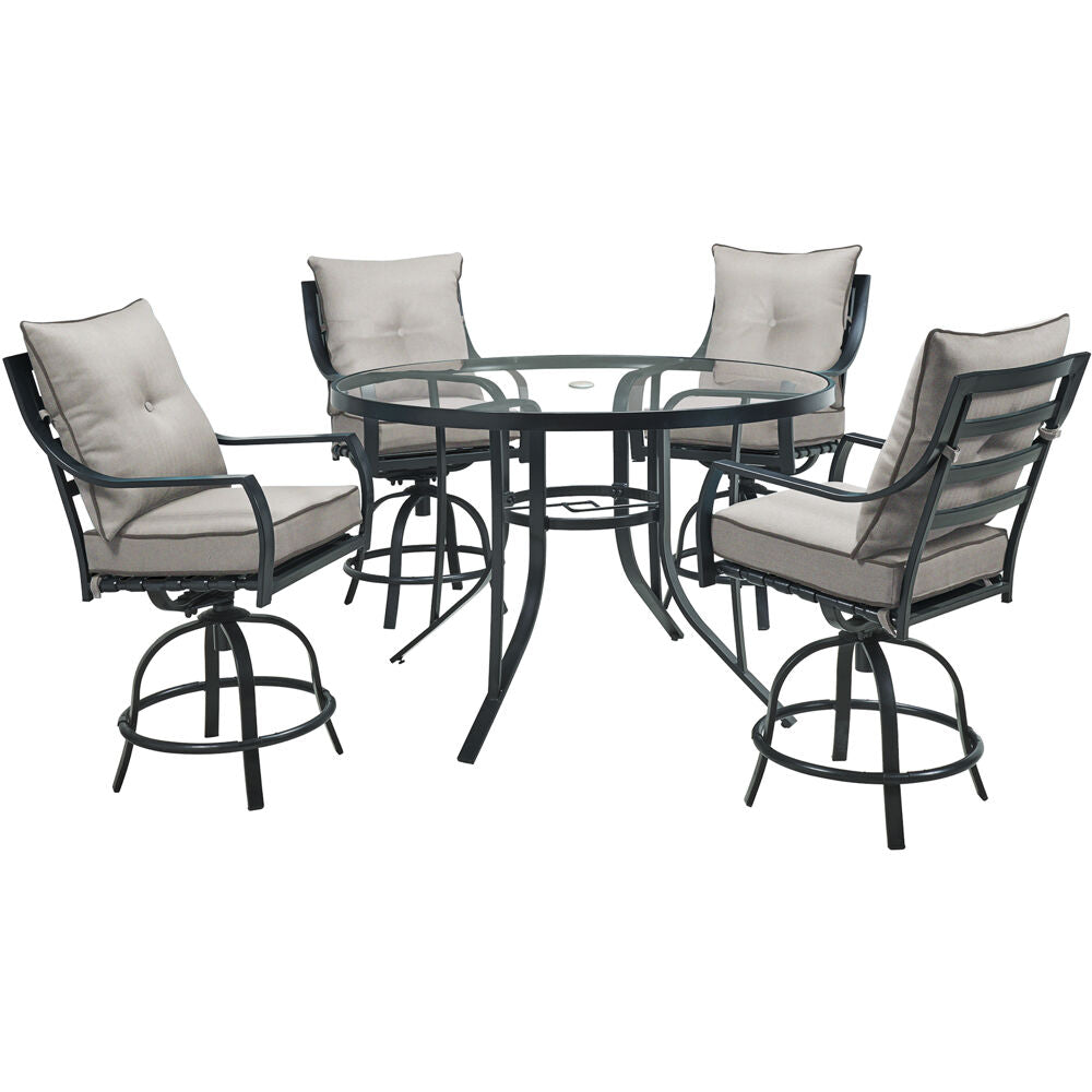 Hanover LAVDN5PCBR-SLV Lavallette5pc: 4 Swivel Bar Chairs and Bar Glass Table
