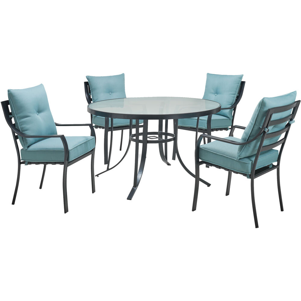 Hanover LAVDN5PCRD-BLU Lavallette5pc: 4 Dining Chairs and Round Glass Table