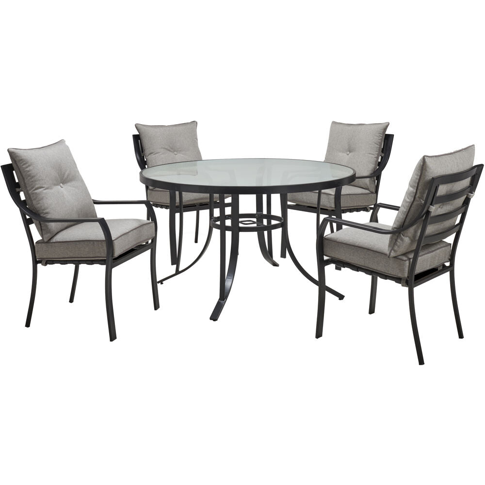 Hanover LAVDN5PCRD-SLV Lavallette5pc: 4 Dining Chairs and Round Glass Table