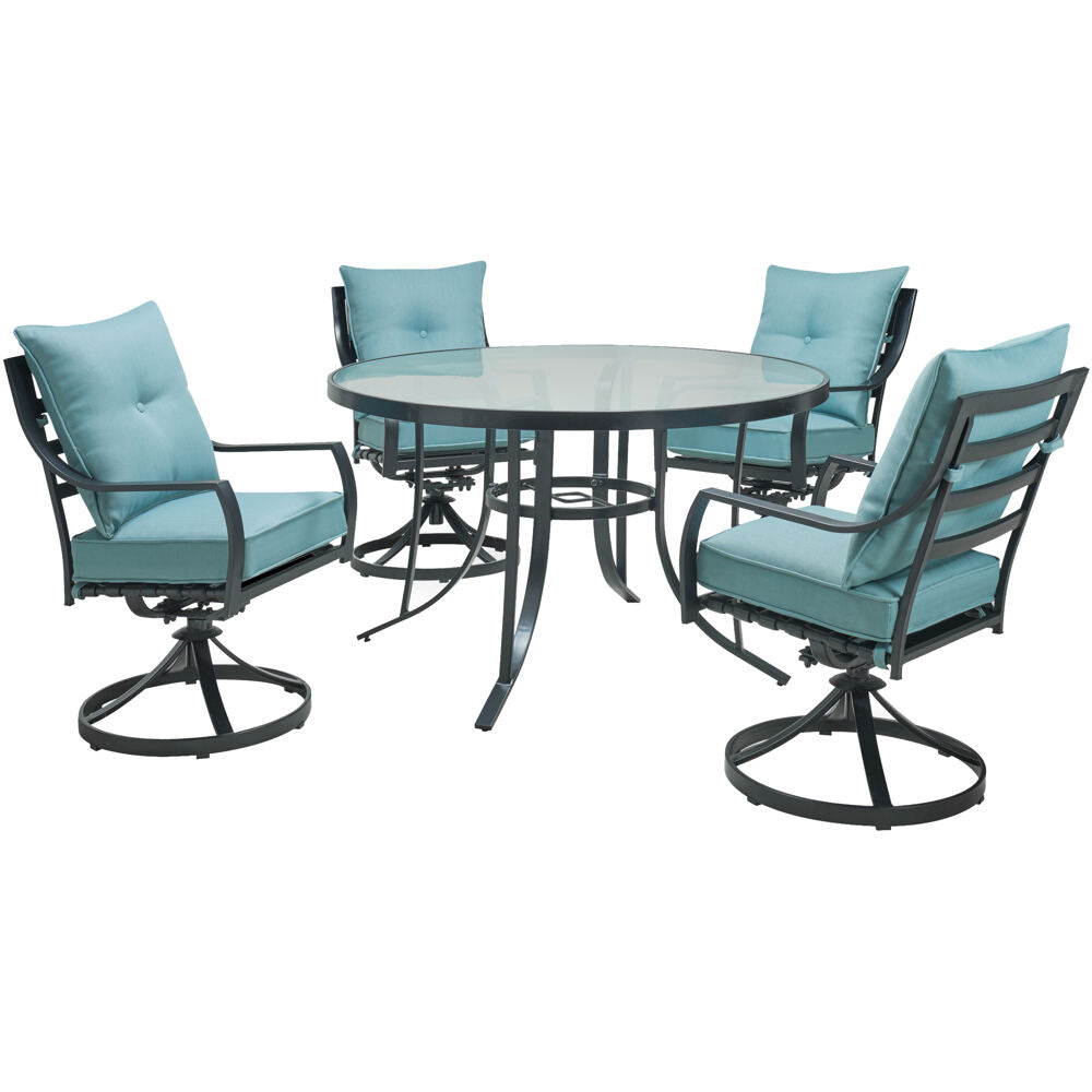 Hanover LAVDN5PCSWRD-BLU Lavallette5pc: 4 Swivel Dining Chairs and Round Glass Table