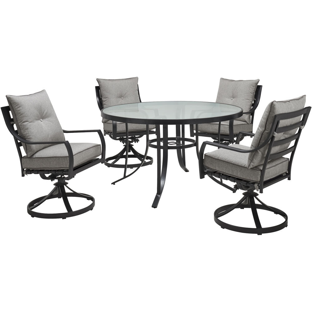 Hanover LAVDN5PCSWRD-SLV Lavallette5pc: 4 Swivel Dining Chairs and Round Glass Table