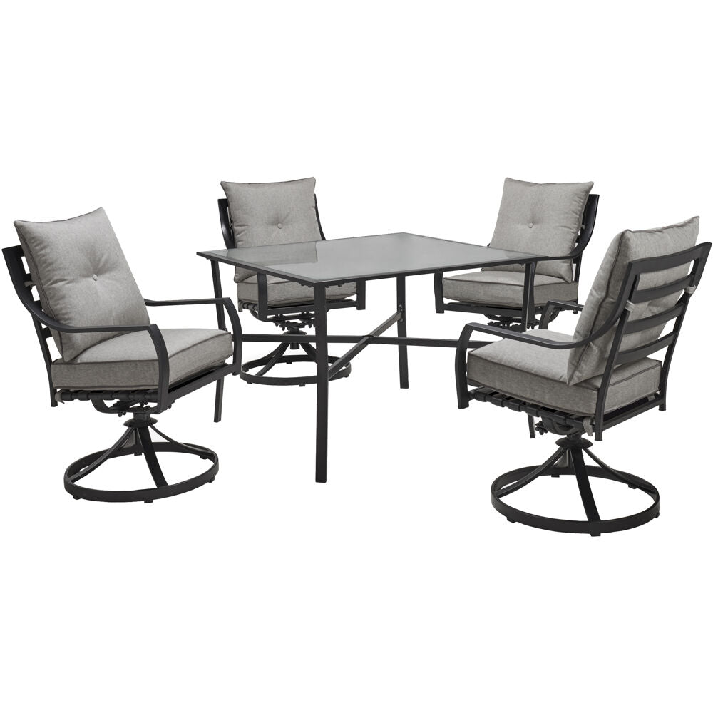 Hanover LAVDN5PCSW-SLV Lavallette5pc: 4 Swivel Dining Chairs and Square Glass Table